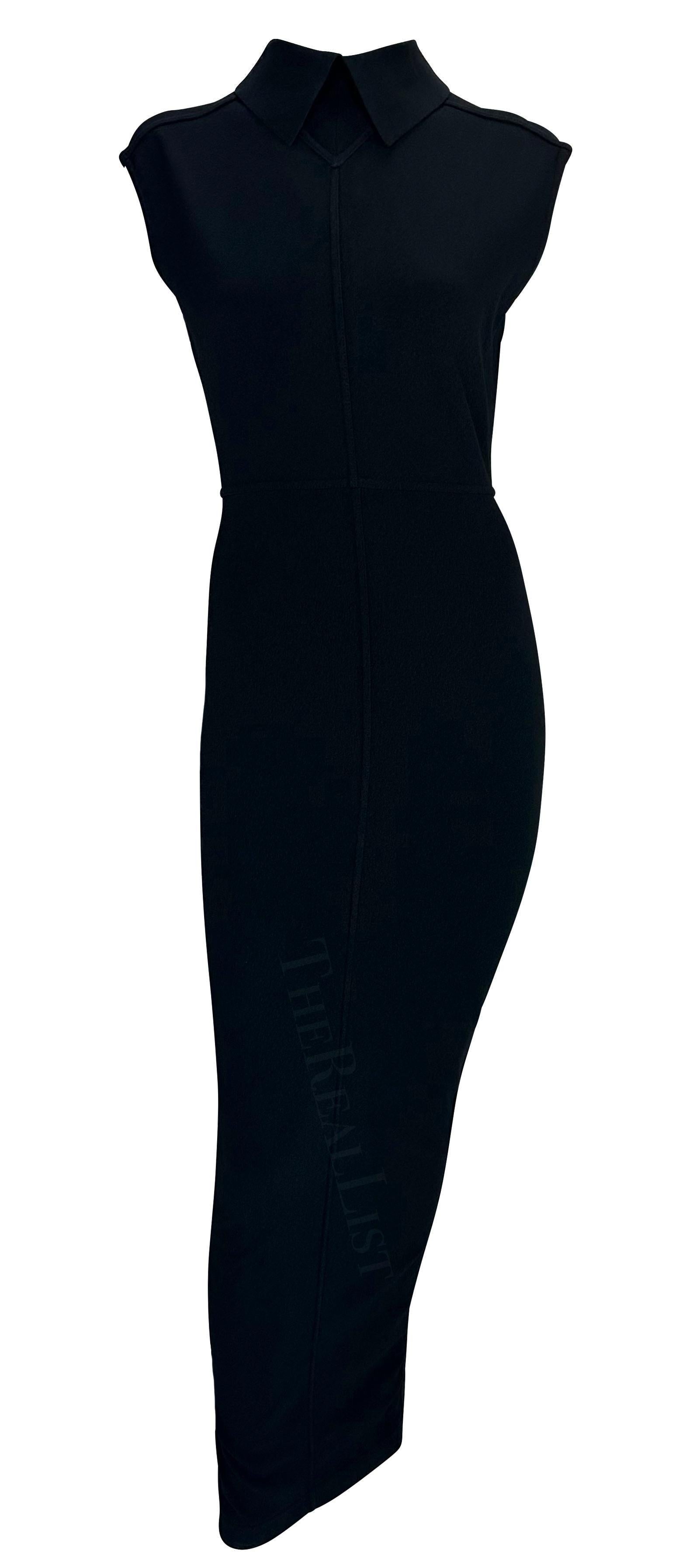S/S 1989 Azzedine Alaïa Laufsteg Schwarz Ausschnitt Kragen Stricken Bodycon Stretch Kleid im Angebot 2