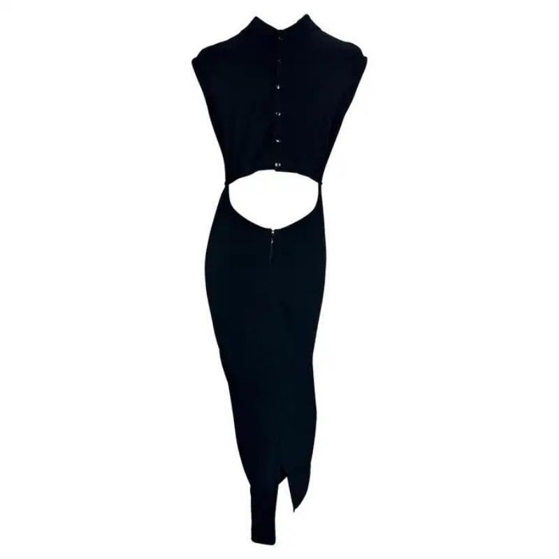 P/E 1989 Azzedine Alaïa - Vestito nero con colletto ritagliato in maglia Bodycon stretch