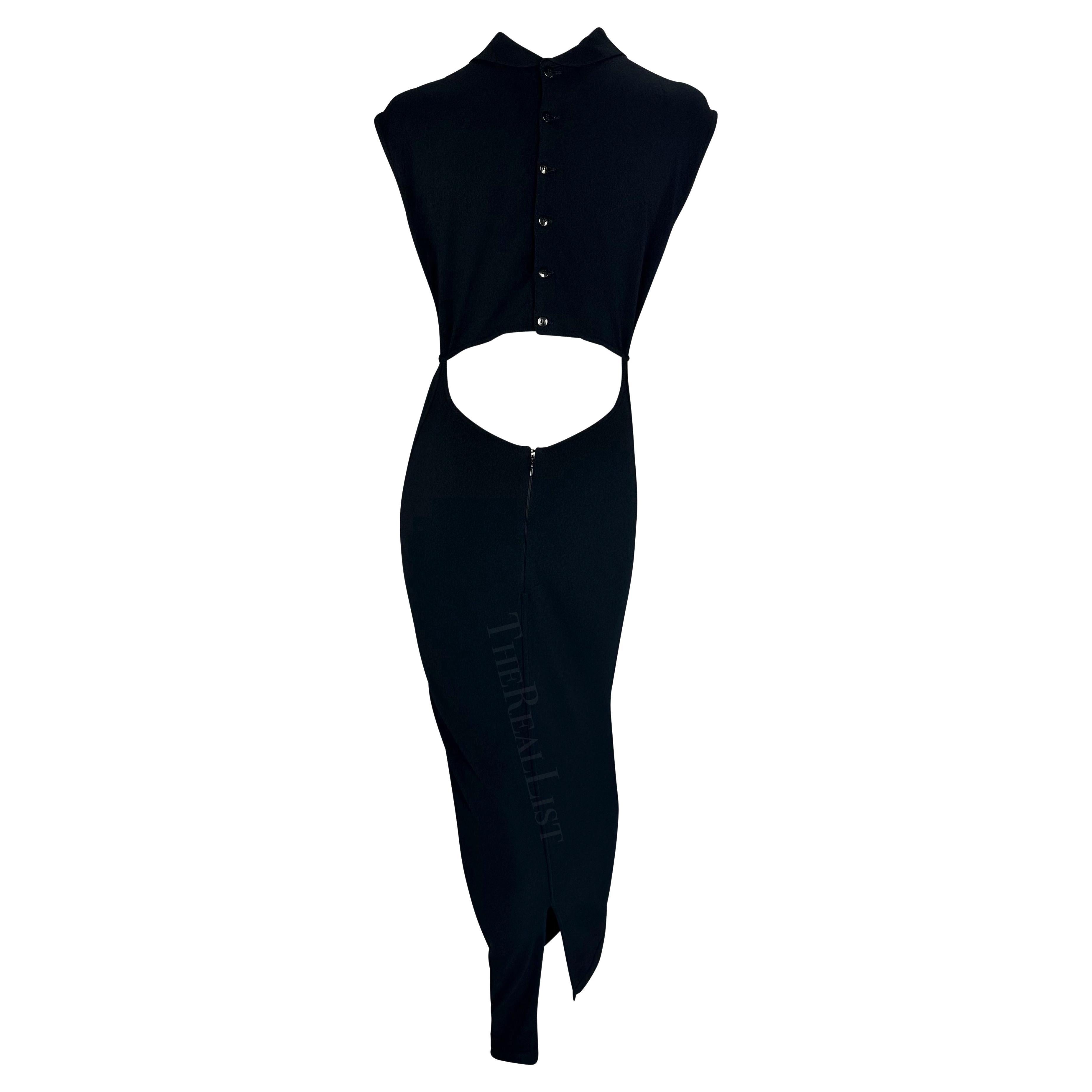 S/S 1989 Azzedine Alaïa Laufsteg Schwarz Ausschnitt Kragen Stricken Bodycon Stretch Kleid im Angebot