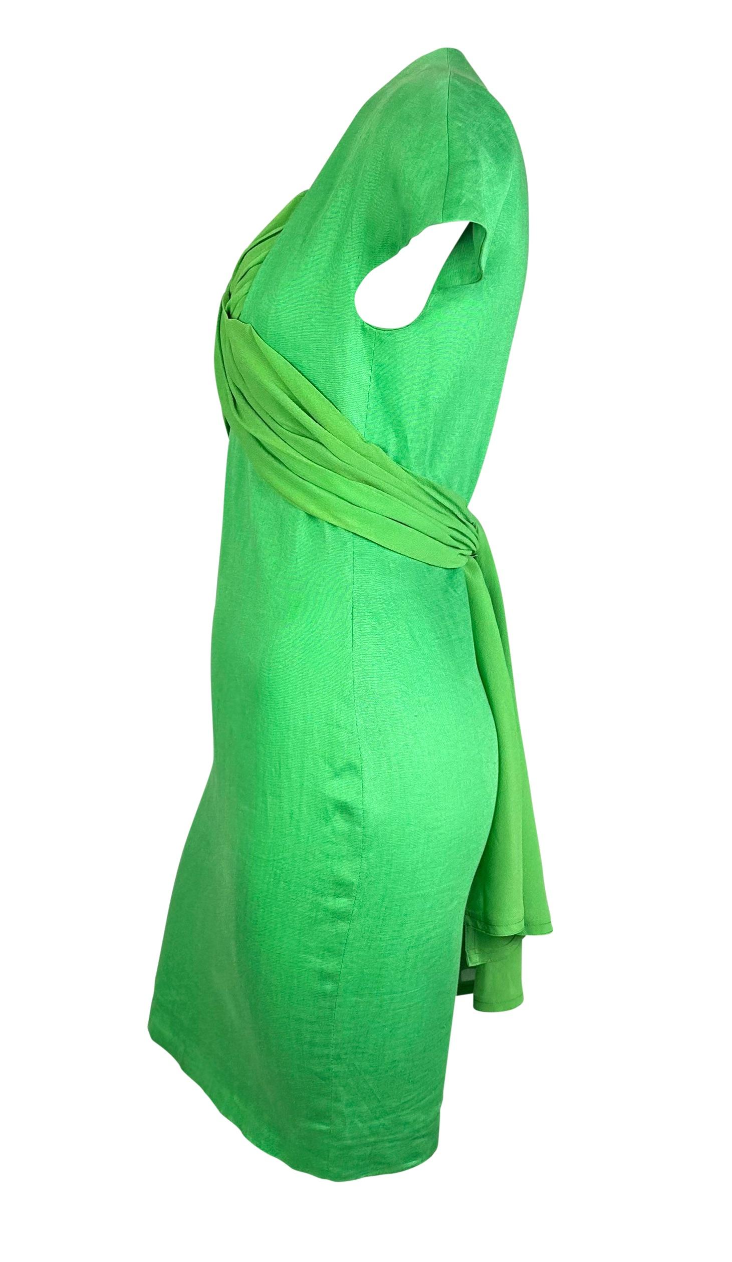 Vert S/S 1989 - Gianni Versace Runway - Robe de défilé à cravate en mousseline de lin vert vif en vente