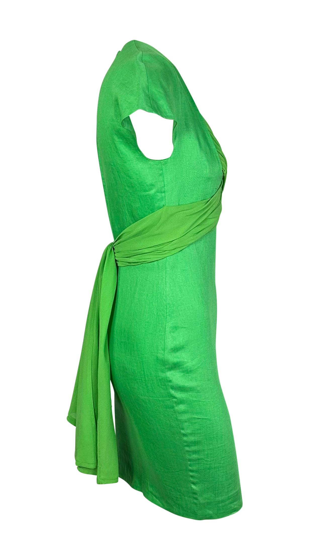 S/S 1989 - Gianni Versace Runway - Robe de défilé à cravate en mousseline de lin vert vif Pour femmes en vente