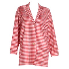 S/S 1989 Isaac Mizrahi Vintage Red & White Gingham Check Runway Jacket w Pockets