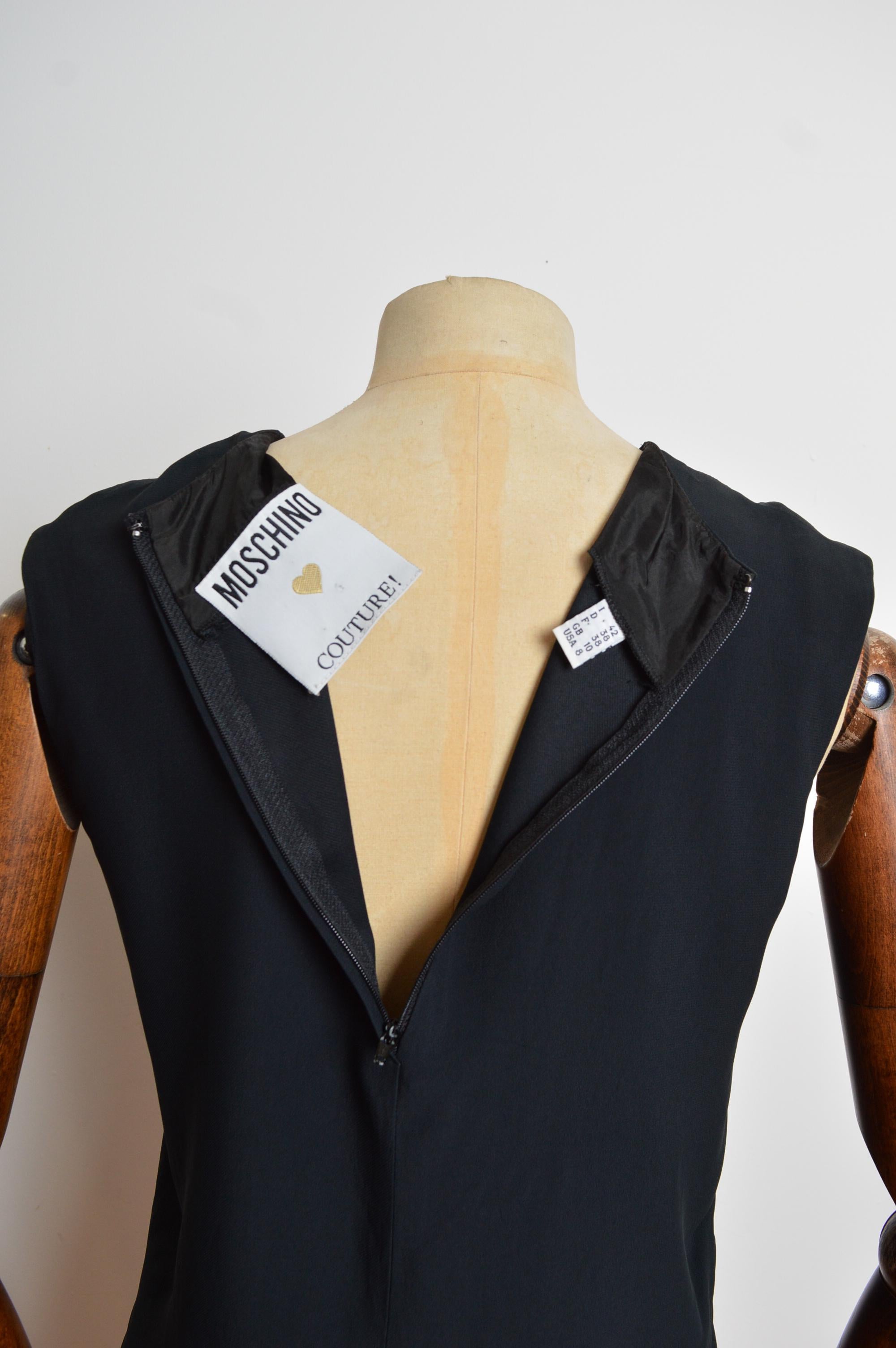 S/S 1989 MOSCHINO Couture Black Sleeveless Blouse Gold Embroidered Top For Sale 3