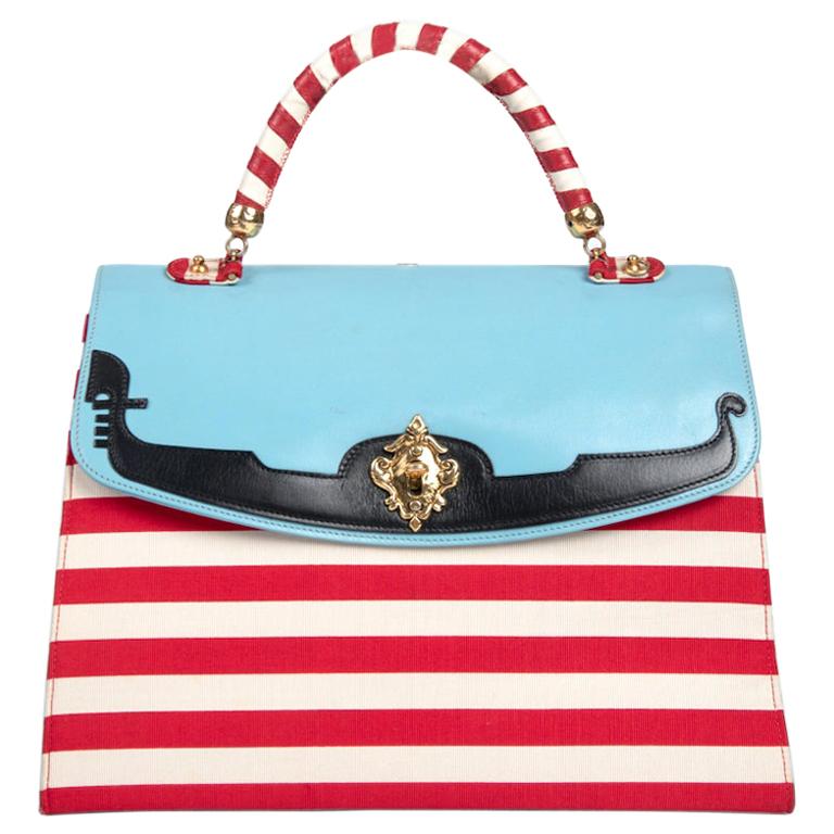 MOSCHINO COUTURE "I Love Venice" Blue Red White Top Handle Bag & Strap, 1990s