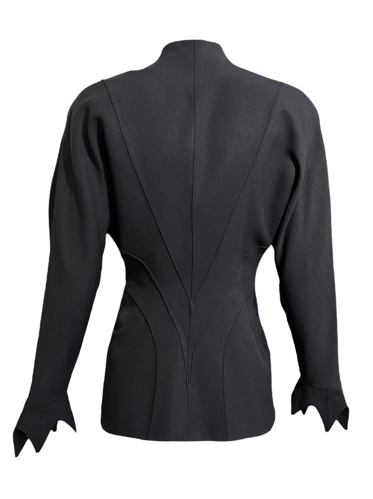 ジャケット・アウター Thierry Mugler asymmetry belted jacket Thierry Mugler Vintage Raw-Silk Green Button-Up Belted Cut
