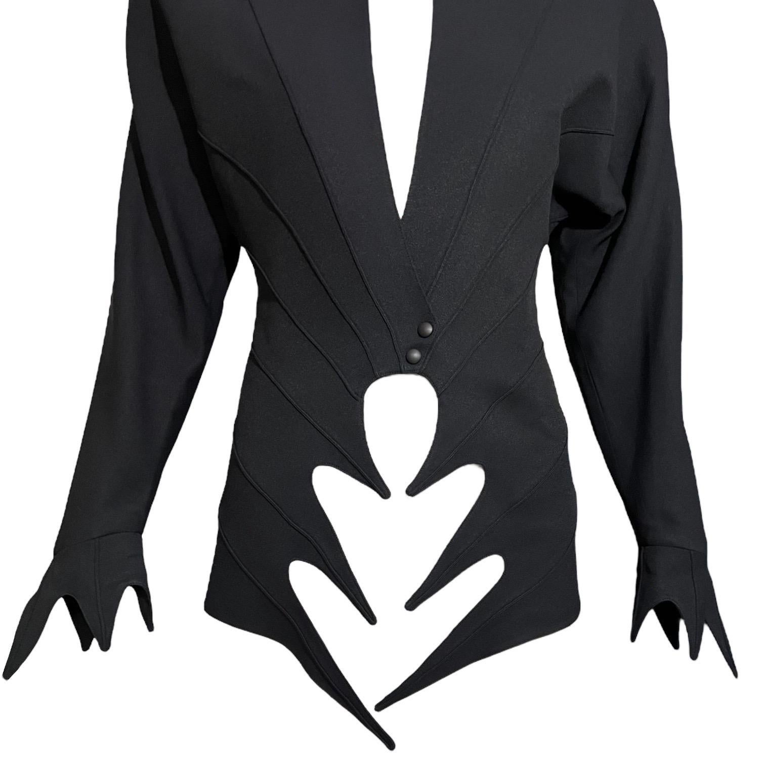 S/S 1989 Thierry Mugler Runway Sculptural Black Pointed Cutout Jacket  For Sale 3