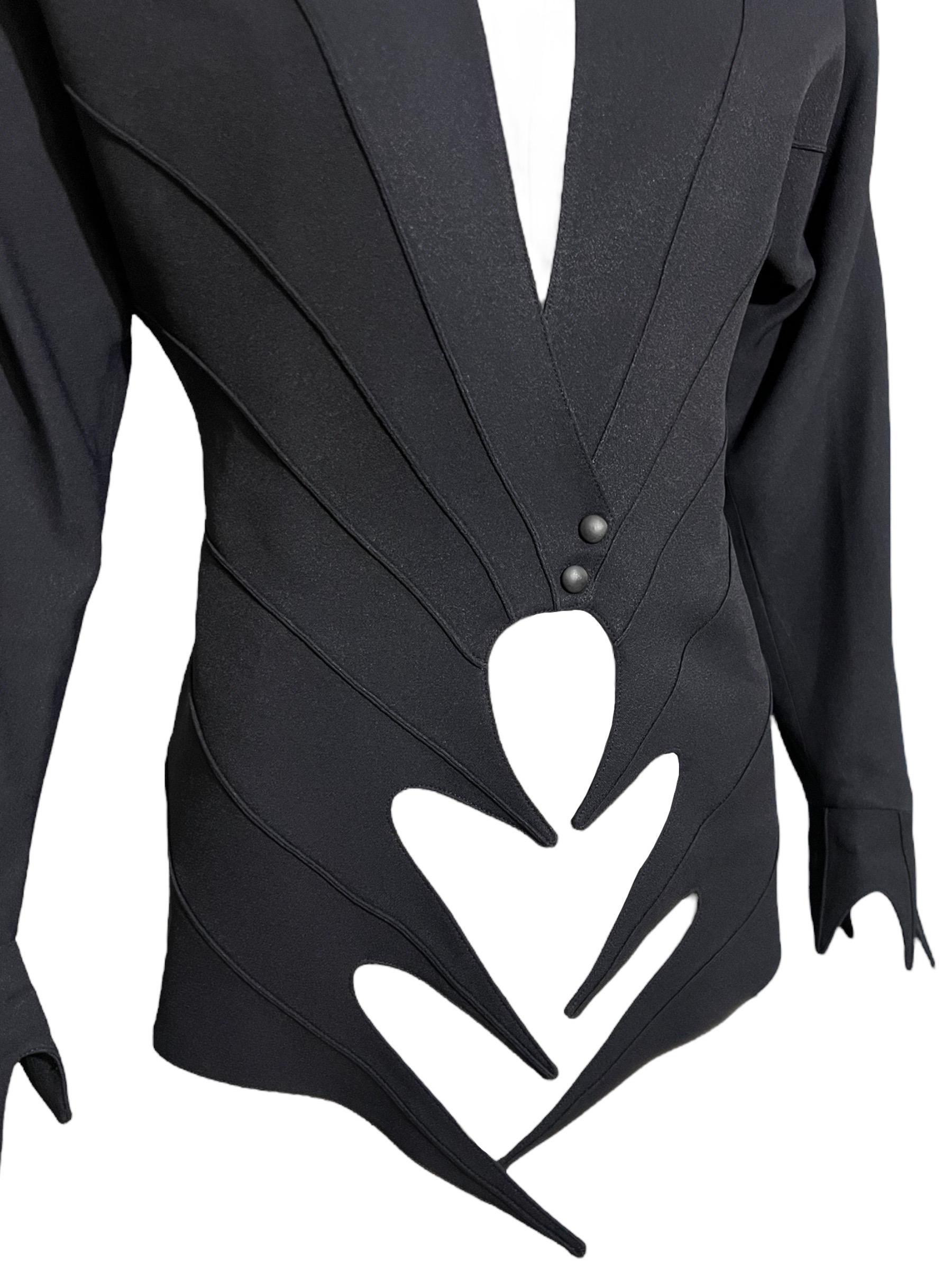 S/S 1989 Thierry Mugler Runway Sculptural Black Pointed Cutout Jacket  For Sale 4