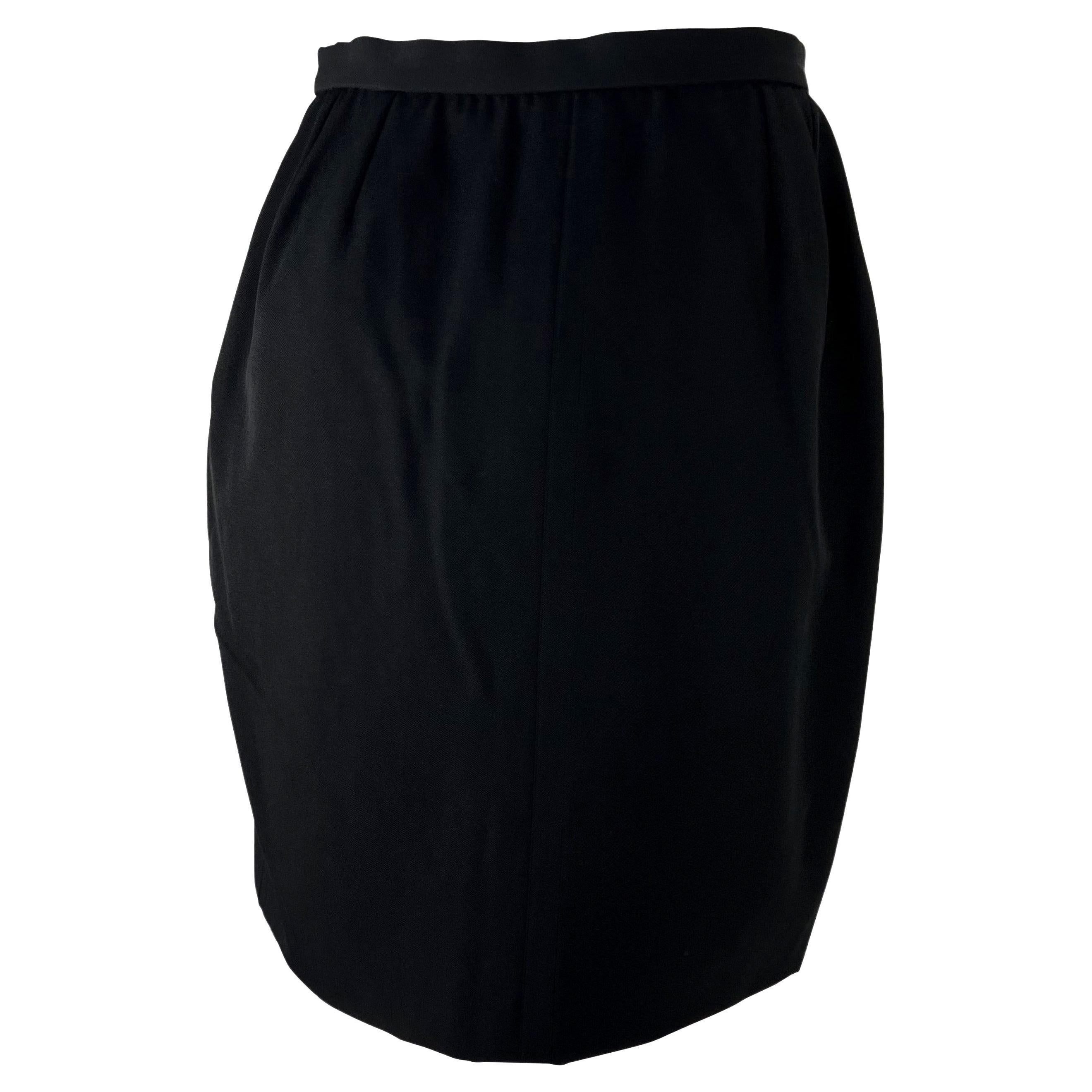 S/S 1989 Yves Saint Laurent Rive Gauche Black Wool Wrap Button Skirt In Excellent Condition For Sale In West Hollywood, CA