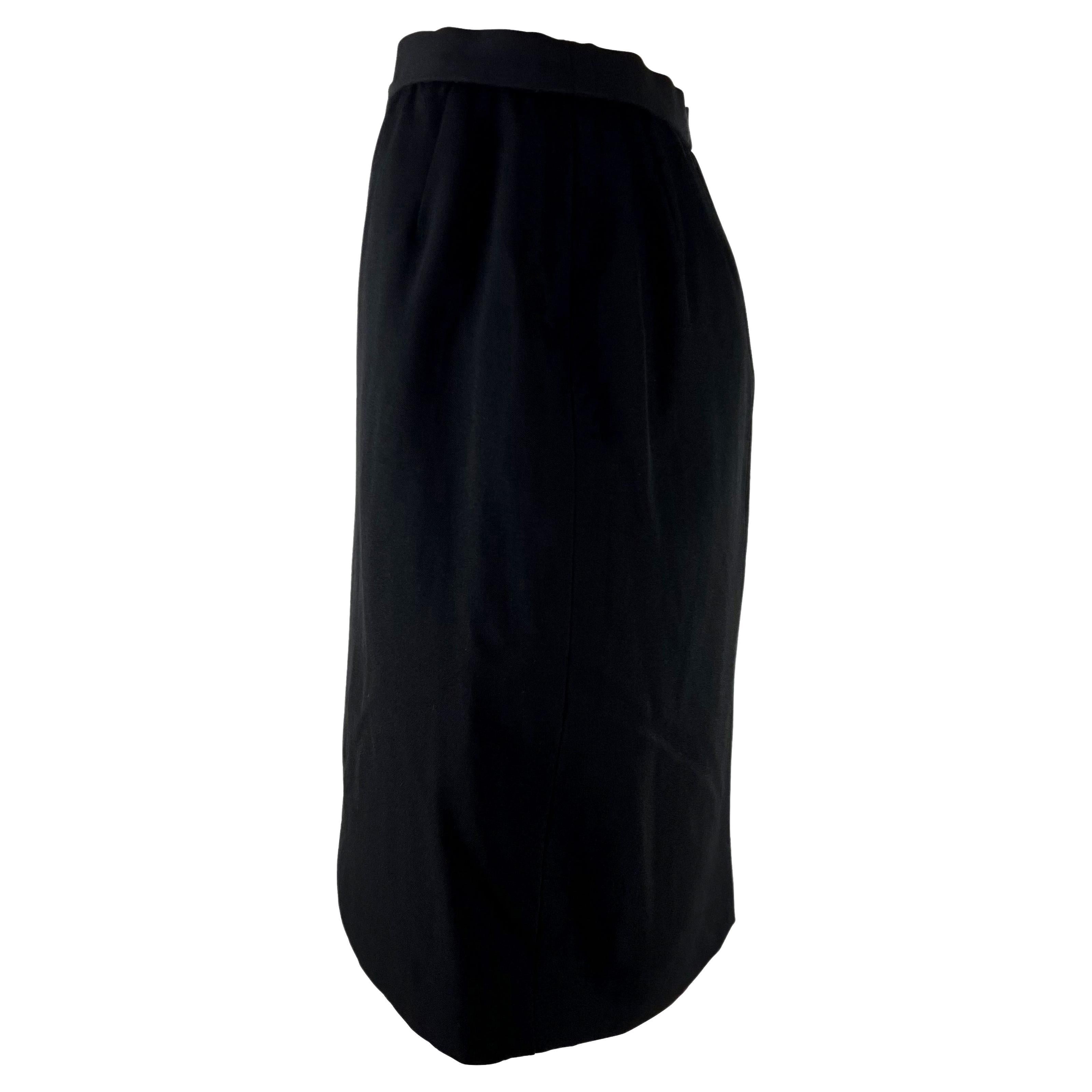 Women's S/S 1989 Yves Saint Laurent Rive Gauche Black Wool Wrap Button Skirt For Sale