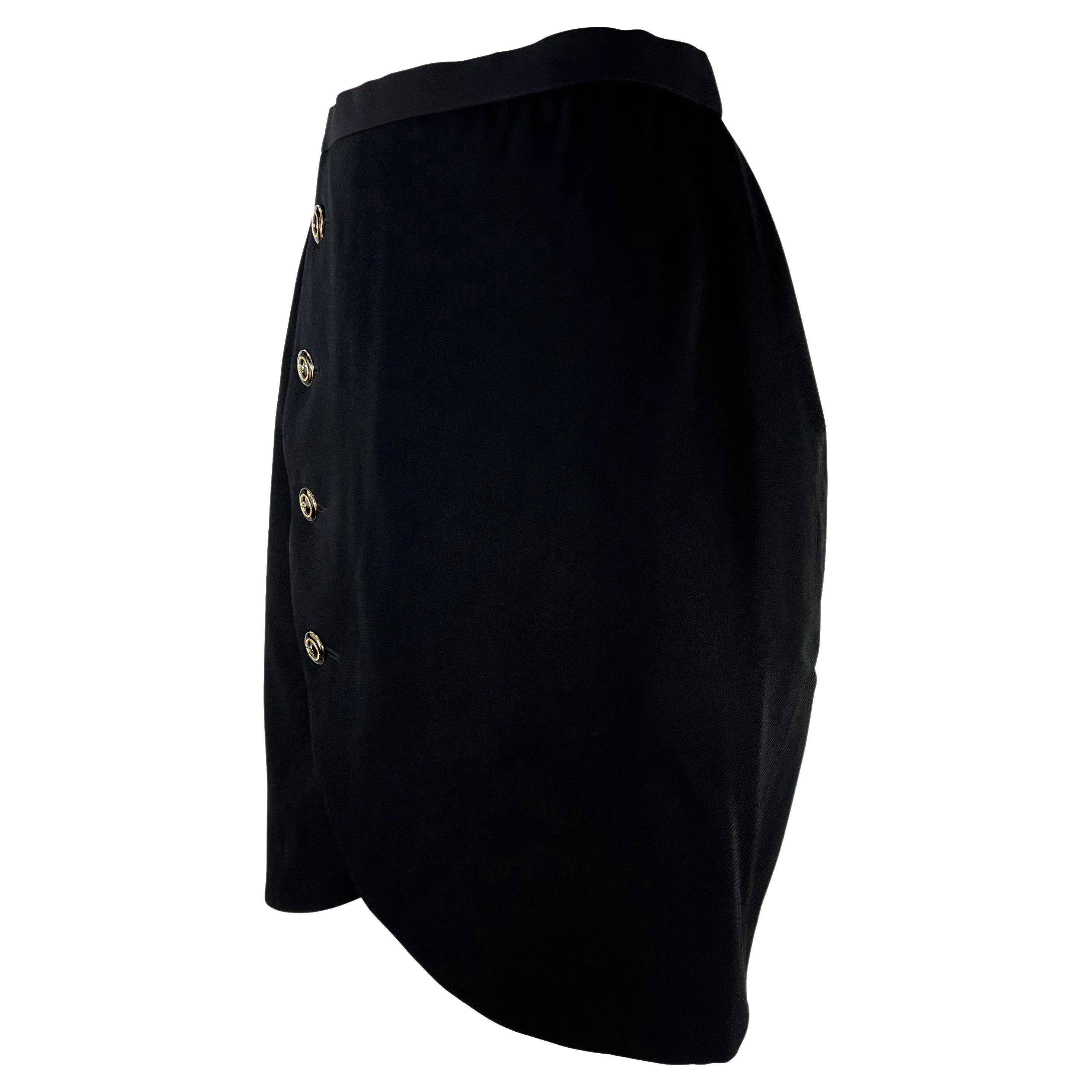 S/S 1989 Yves Saint Laurent Rive Gauche Black Wool Wrap Button Skirt For Sale 1