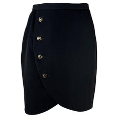S/S 1989 Yves Saint Laurent Rive Gauche Black Wool Wrap Button Skirt