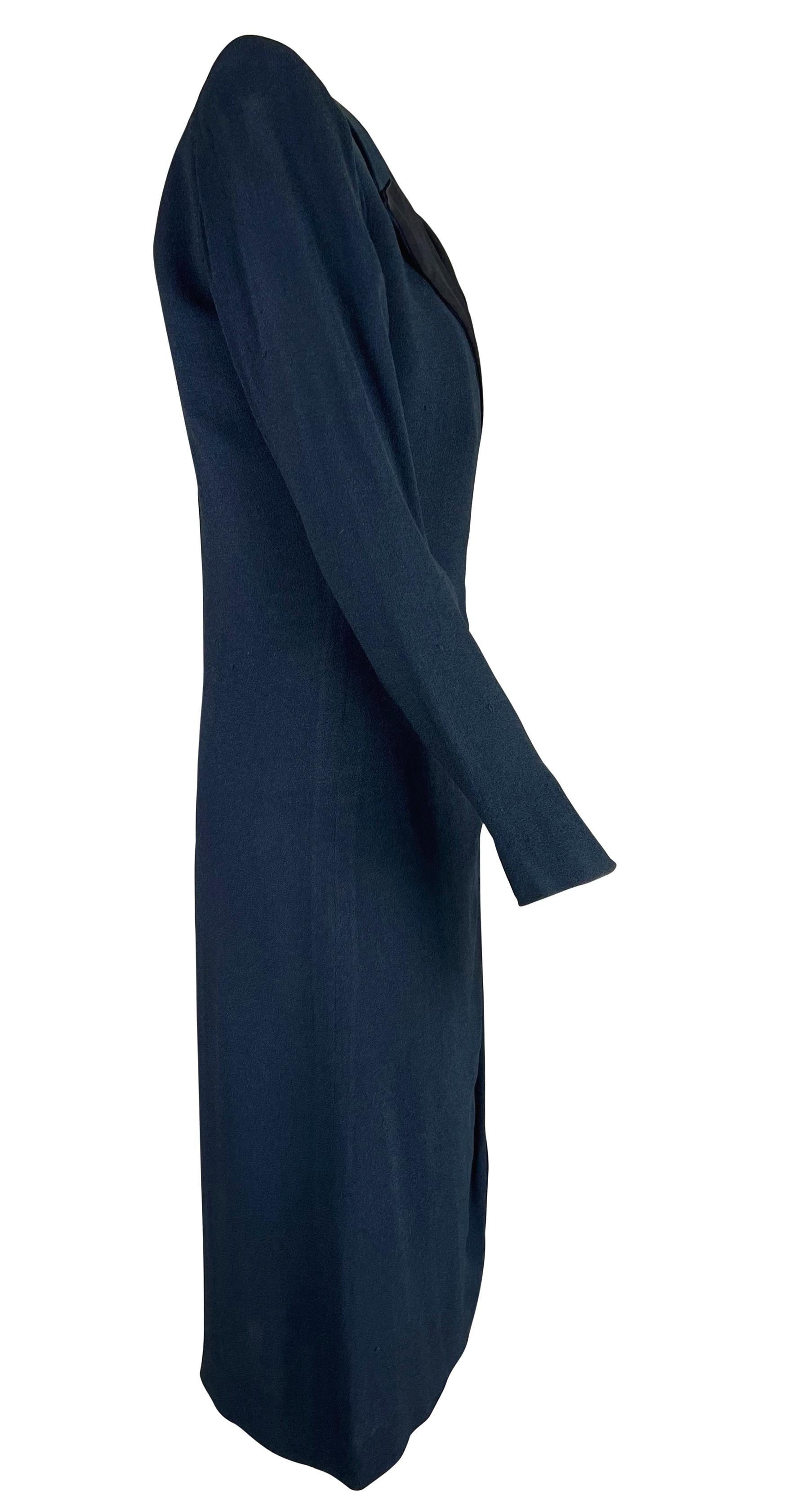S/S 1989 Yves Saint Laurent Runway Navy Blue Le Smoking Tuxedo Wrap Dress For Sale 2