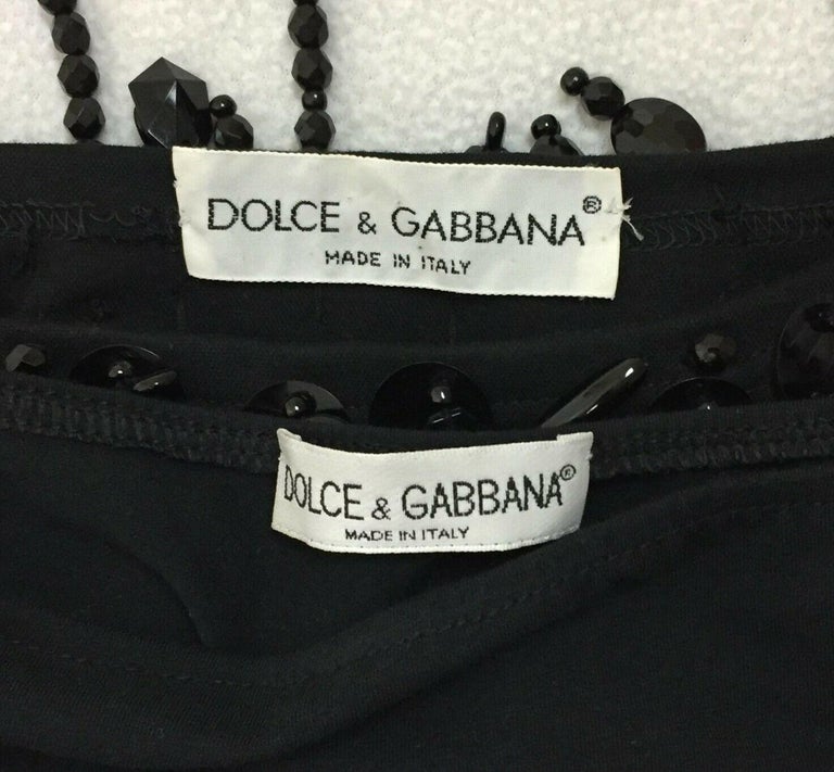 S/S 1990 Dolce and Gabbana Runway Black Beaded Crop Top and Mini Skirt ...