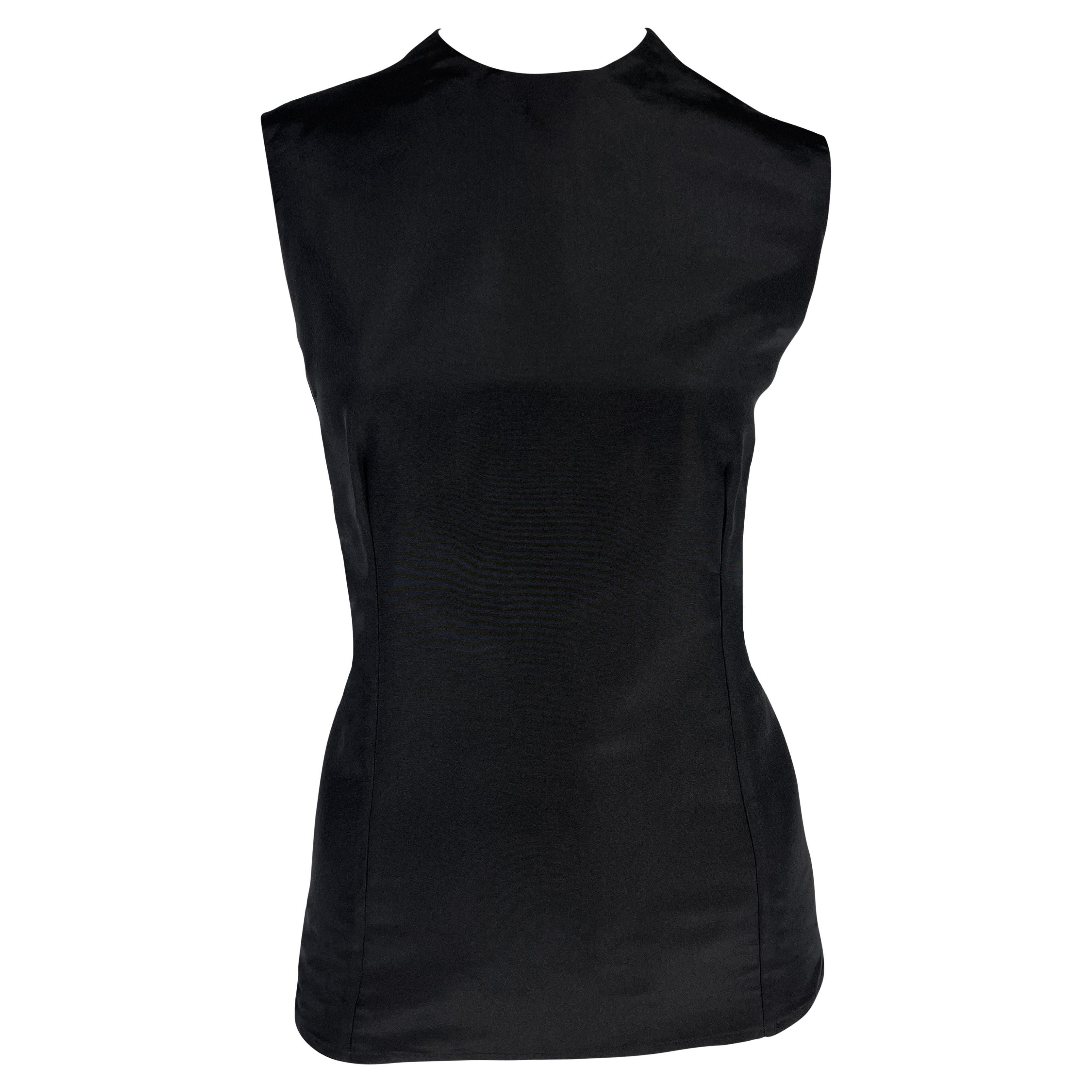 S/S 1990 Gianni Versace Black Silk Taffeta Tailored Fit Sleeveless Top For Sale