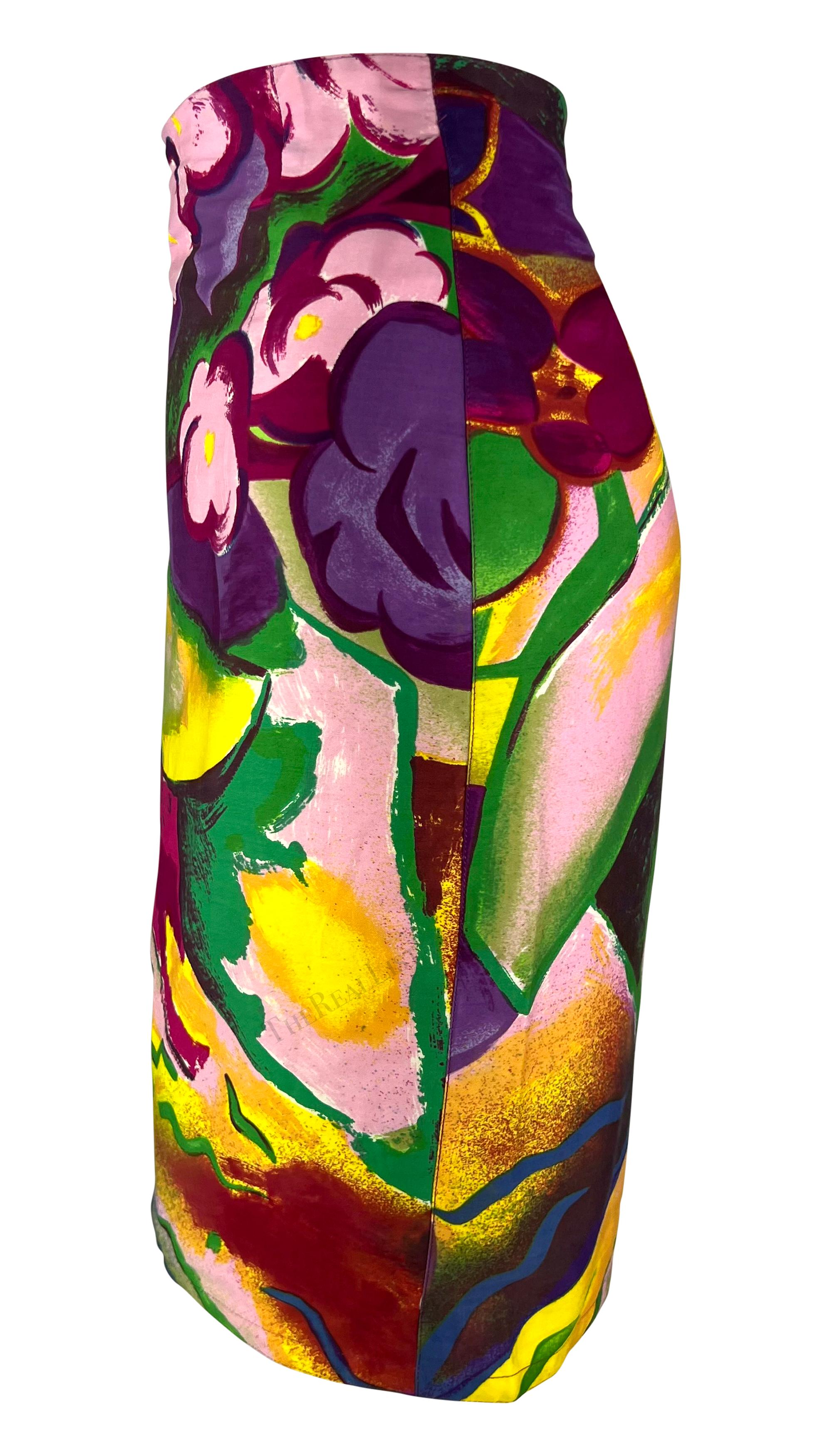 S/S 1990 Gianni Versace Bleistiftrock mit abstraktem Blumendruck (Schwarz) im Angebot