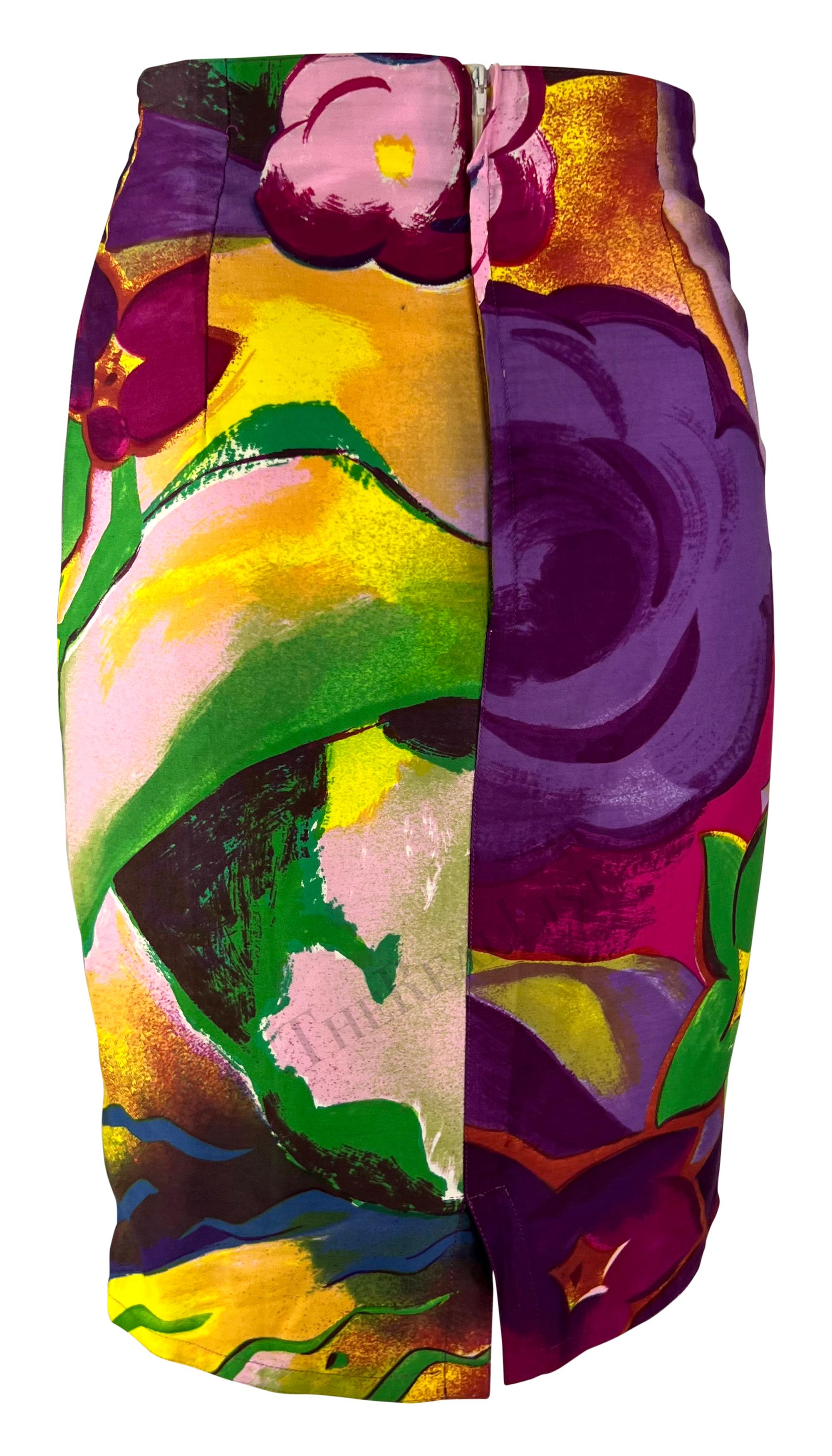 S/S 1990 Gianni Versace Bleistiftrock mit abstraktem Blumendruck im Zustand „Hervorragend“ im Angebot in West Hollywood, CA