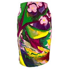 S/S 1990 Gianni Versace Bright Abstract Floral Print Pencil Skirt