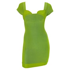 S/S 1990 Gianni Versace Light Green Ribbed Knit Bodycon Mini Dress Cap Sleeve