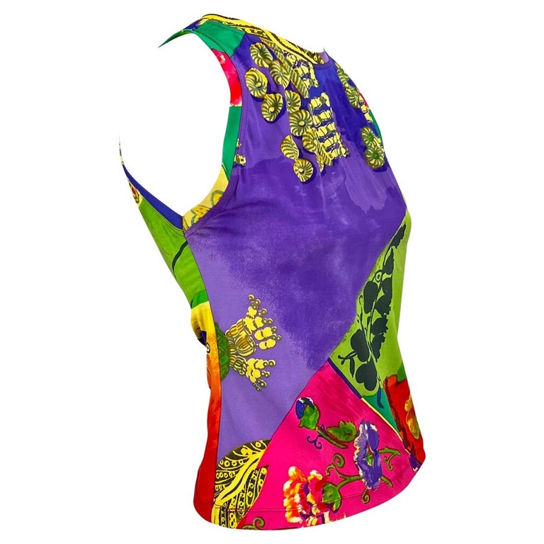 S/S 1990 Gianni Versace Multicolor Sleeveless Stretch Swim Top  For Sale 1