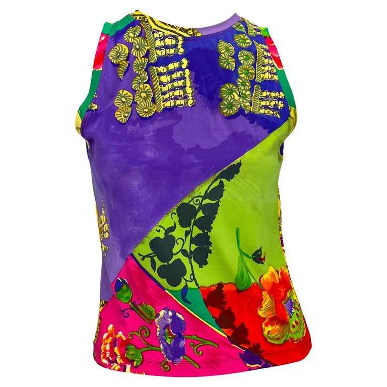 S/S 1990 Gianni Versace Multicolor Sleeveless Stretch Swim Top  For Sale