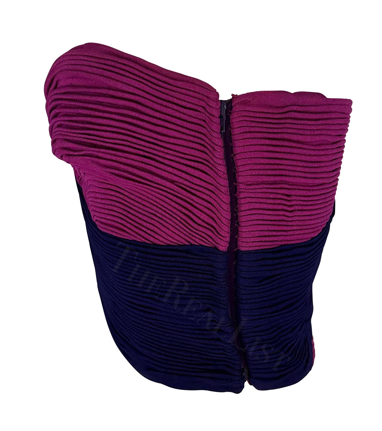 S/S 1990 Gianni Versace Purple and Pink Ruched Bustier Crop Top  In Excellent Condition For Sale In West Hollywood, CA