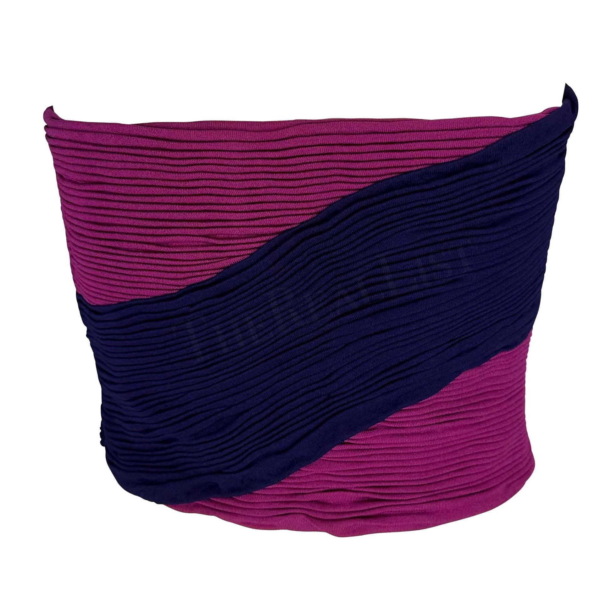 S/S 1990 Gianni Versace - Top bustier froncé violet et rose Excellent état - En vente à West Hollywood, CA