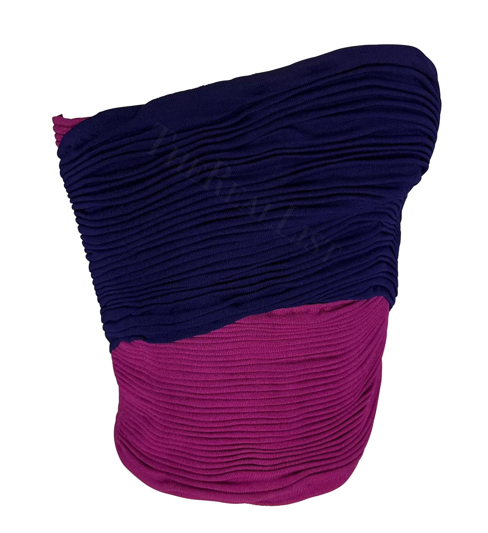 S/S 1990 Gianni Versace Purple and Pink Ruched Bustier Crop Top For Sale 1