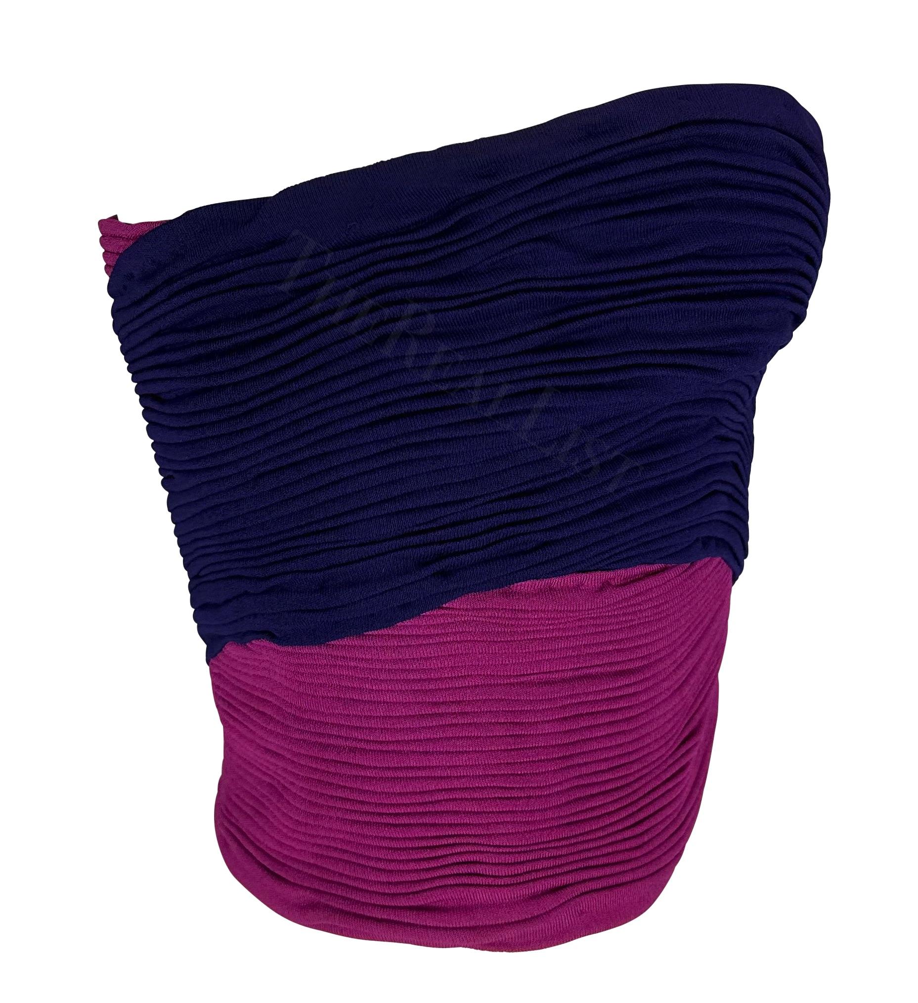 S/S 1990 Gianni Versace Purple and Pink Ruched Bustier Crop Top  For Sale 1