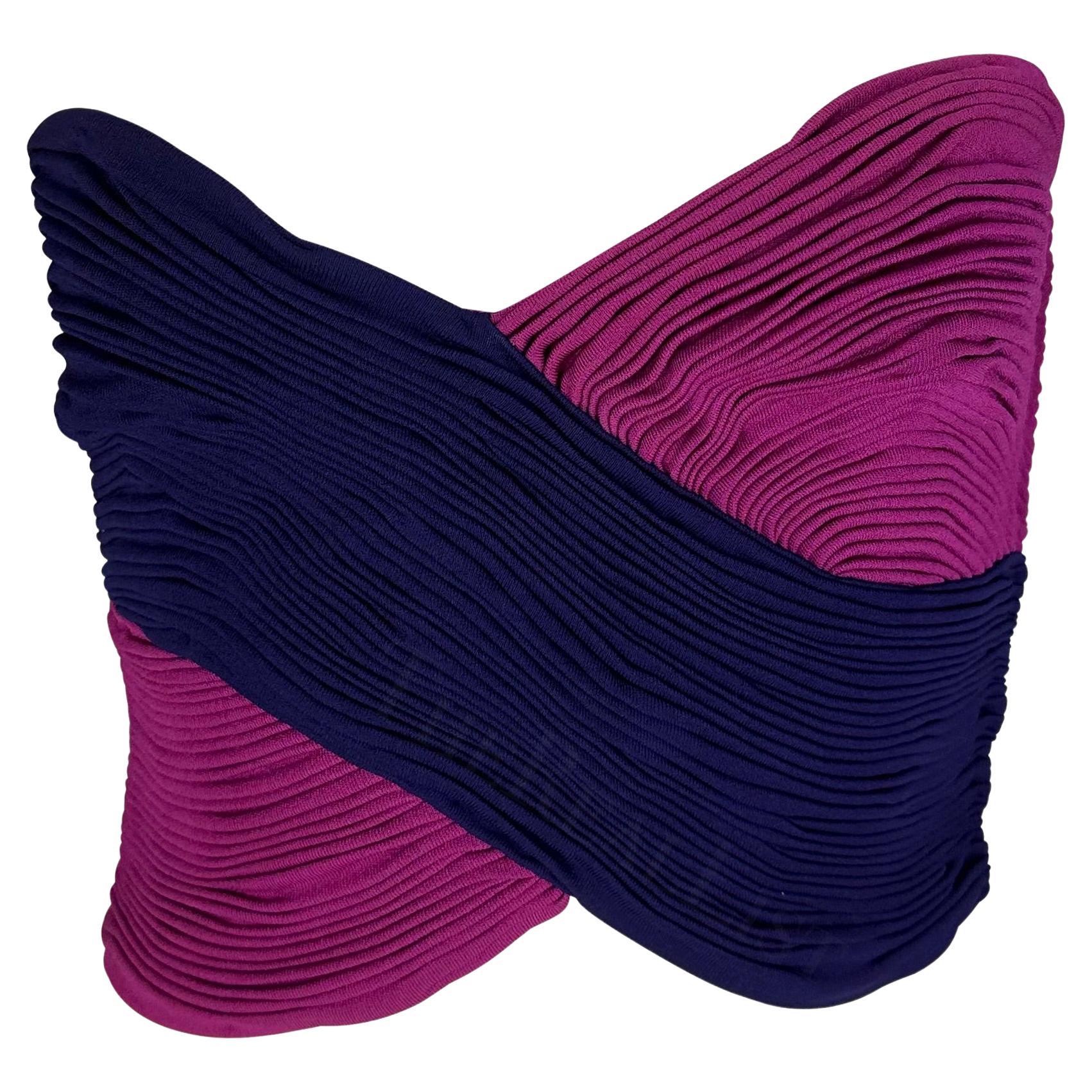 S/S 1990 Gianni Versace Purple and Pink Ruched Bustier Crop Top For Sale