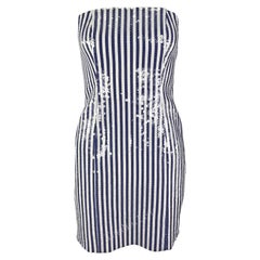 S/S 1990 Michael Kors Runway Blue White Sequin Striped Strapless Mini Dress (Mini robe sans bretelles à paillettes)