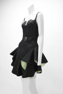 S/S 1990 Thierry Mugler Black and Green Sculptural Dress