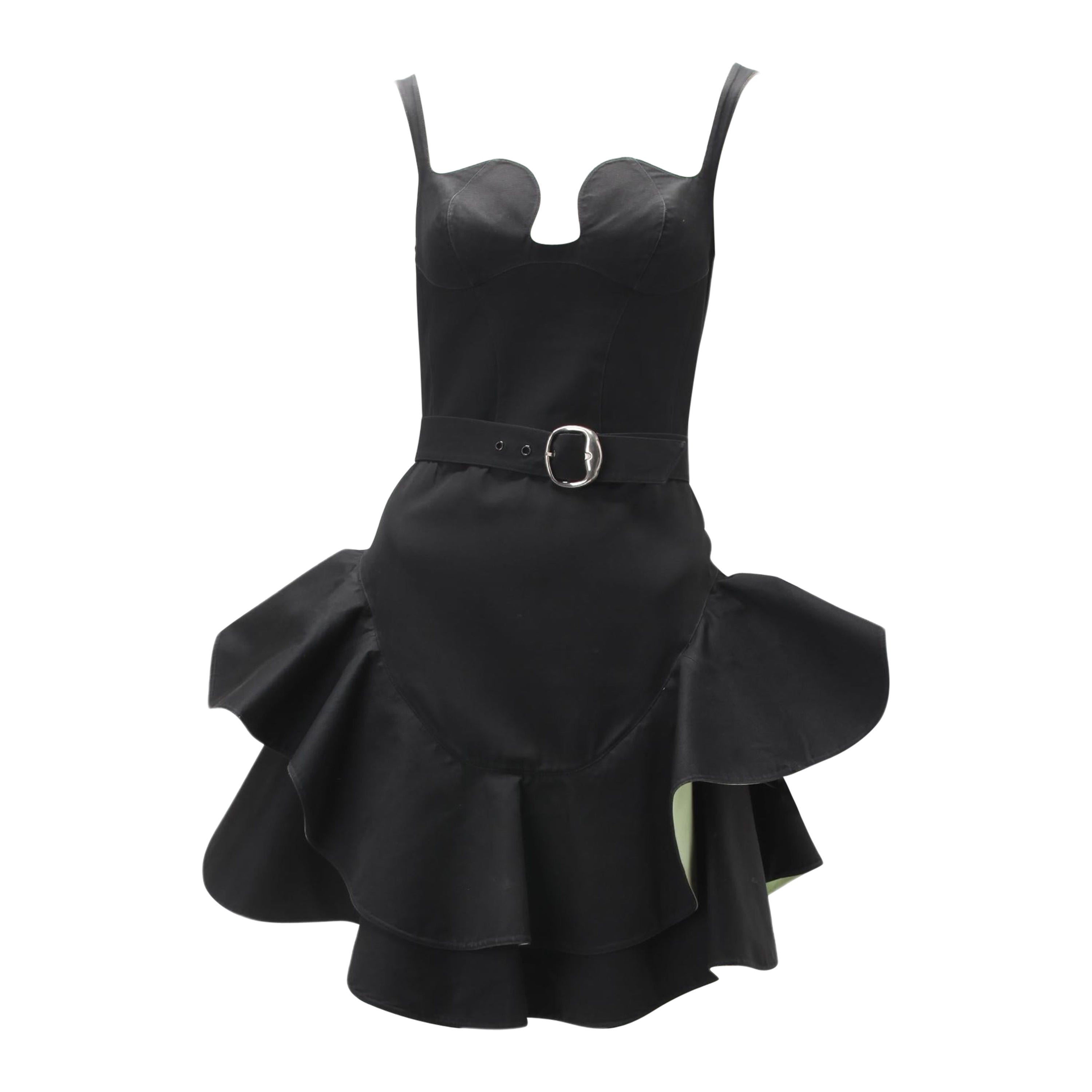 S/S 1990 Thierry Mugler Schwarzes und grünes skulpturales Kleid
