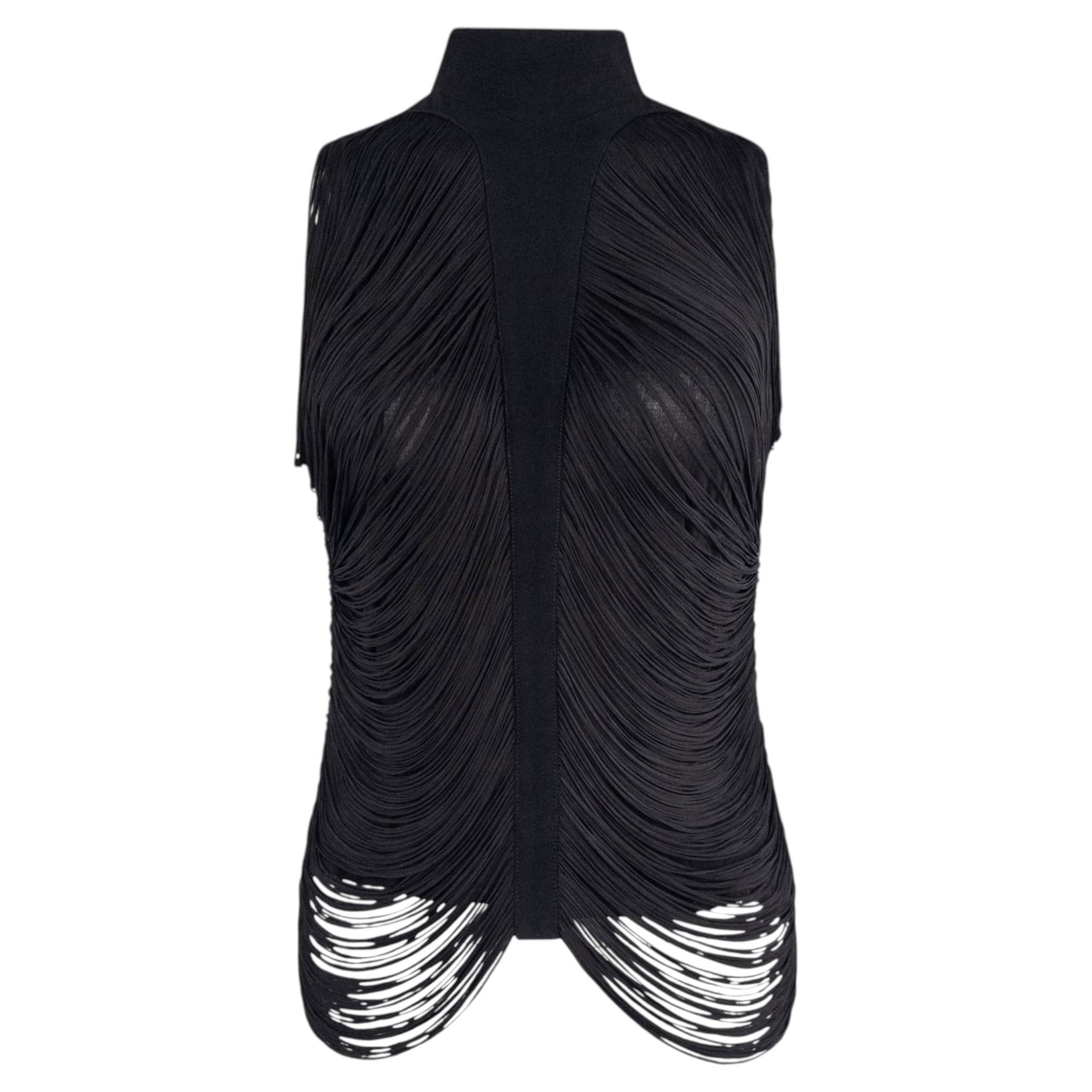 Temporada primavera-verano 1990: top sin mangas con flecos y drapeado negro de Thierry Mugler en venta