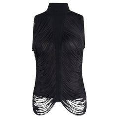 S/S 1990 Thierry Mugler Black Draped Fringe Sleeveless Top