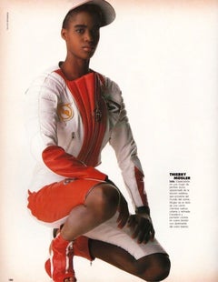 S/S 1990 Thierry Mugler Padded White Red Leather Space Age Motorcycle Zip Jacket