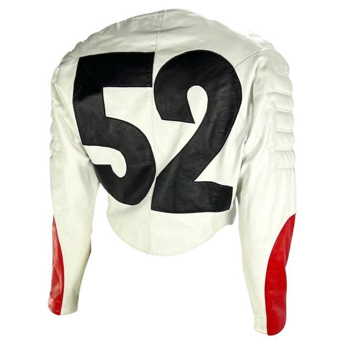 S/S 1990 Thierry Mugler Padded White Red Leather Space Age Motorcycle Zip Jacket In Good Condition In West Hollywood, CA