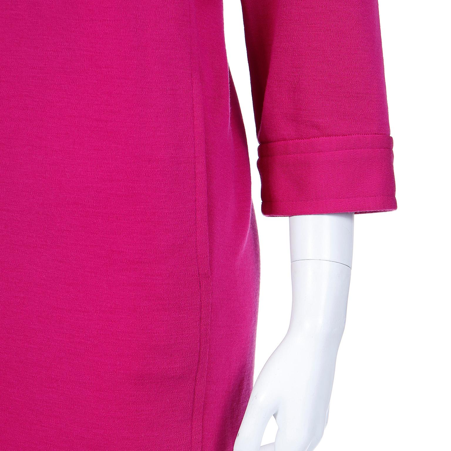 S/S 1990 Vintage Yves Saint Laurent Magenta Pink Wool Shift Dress For Sale 3