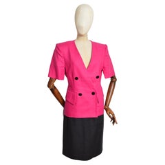 S/S 1990 Yves Saint Laurent Hot Pink Fuchsia Short Sleeved Jacket & Skirt Suit