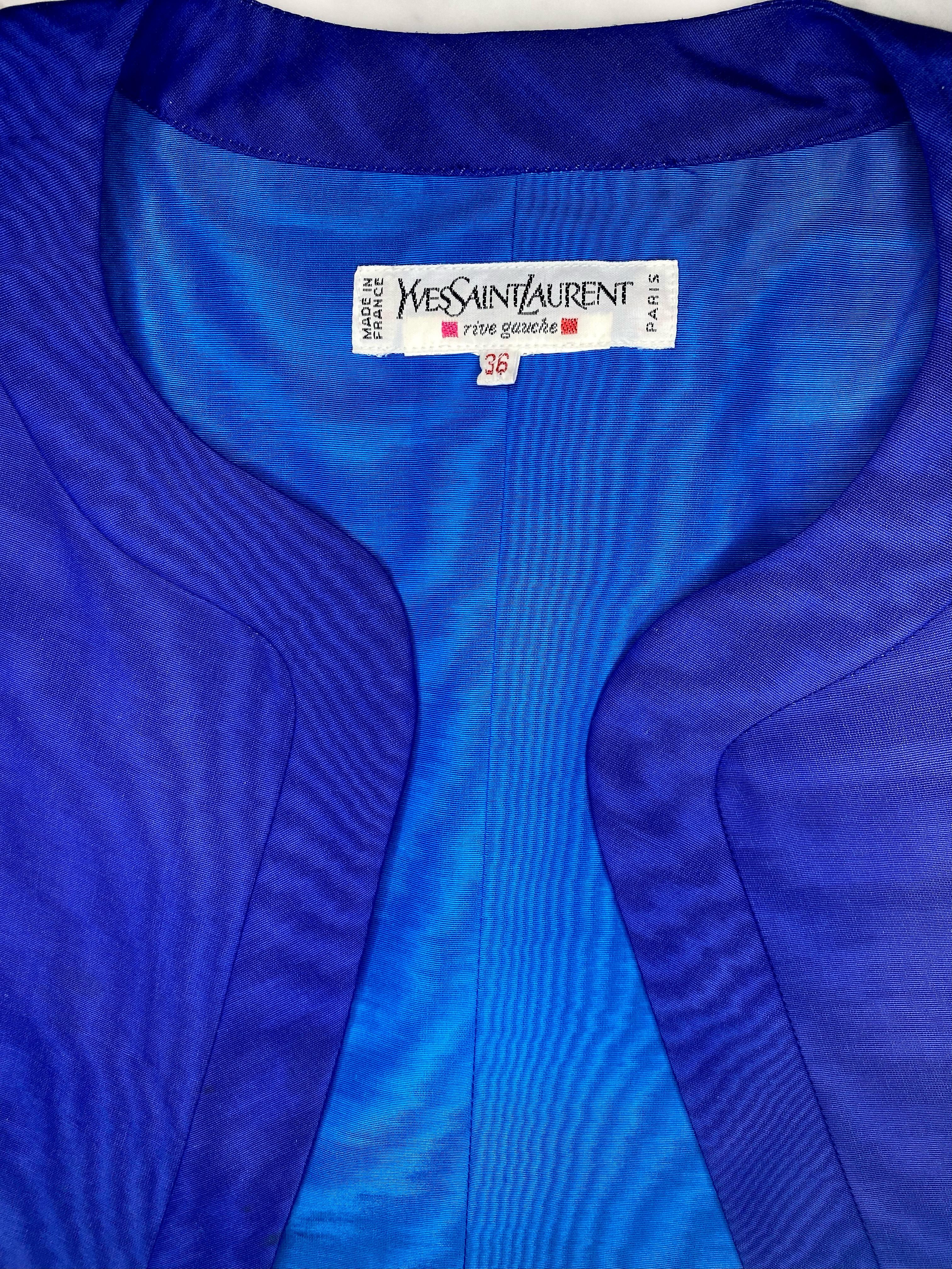 Women's S/S 1990 Yves Saint Laurent Rive Gauche Blue Glass Button Crop Jacket Runway