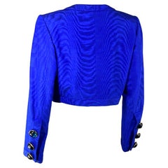 S/S 1990 Yves Saint Laurent Rive Gauche Blue Glass Button Crop Jacket Runway