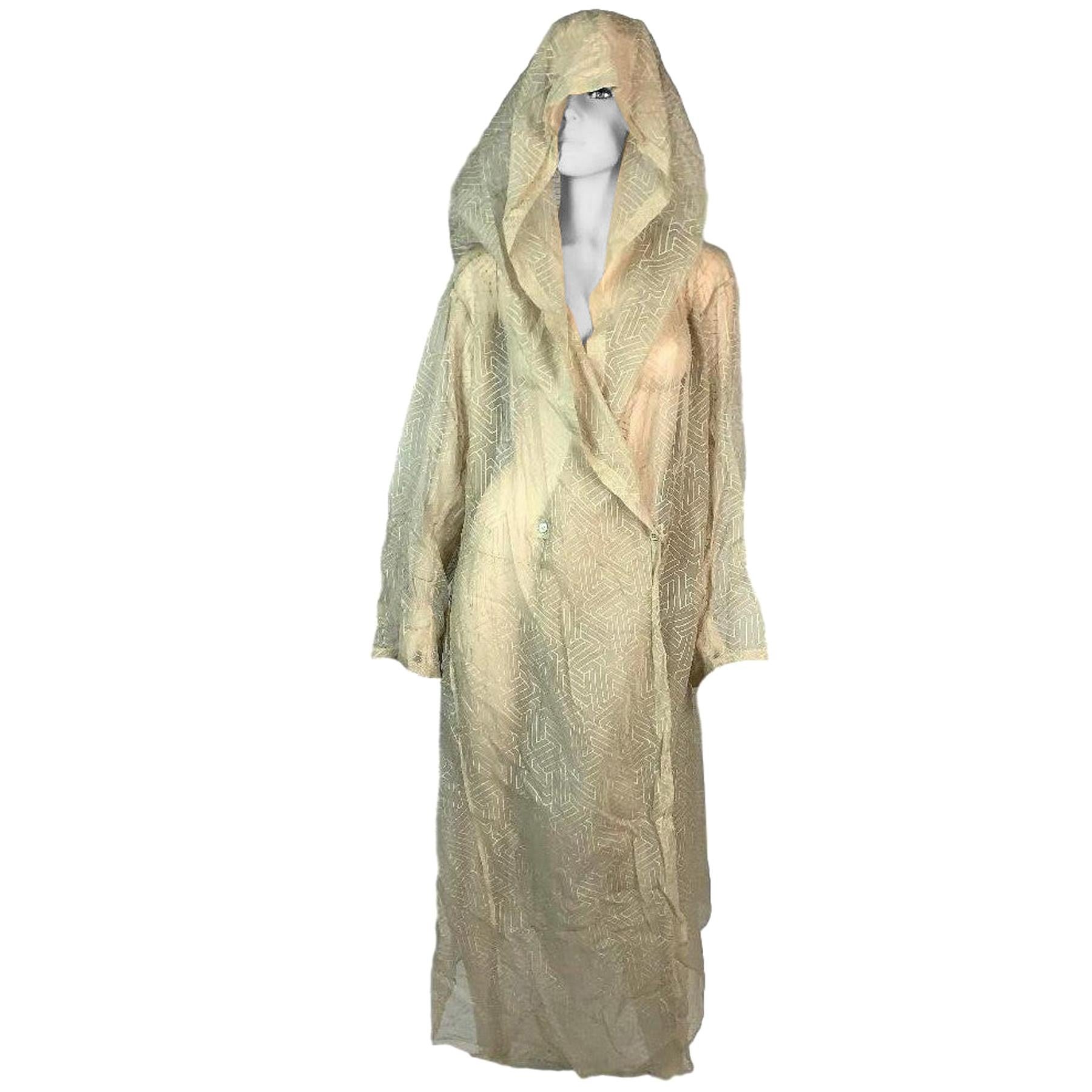 S/S 1991 Azzedine Alaia Sheer Star Print Long Hooded Dress Coat