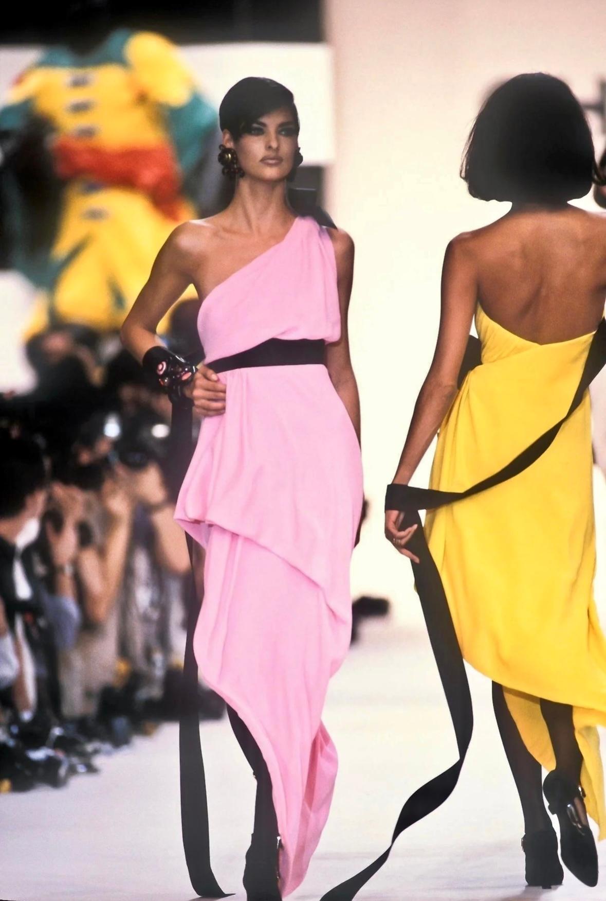 Women's S/S 1991 Chanel by Karl Lagerfeld Runway Ad Yellow Strapless Asymmetric Dress For Sale