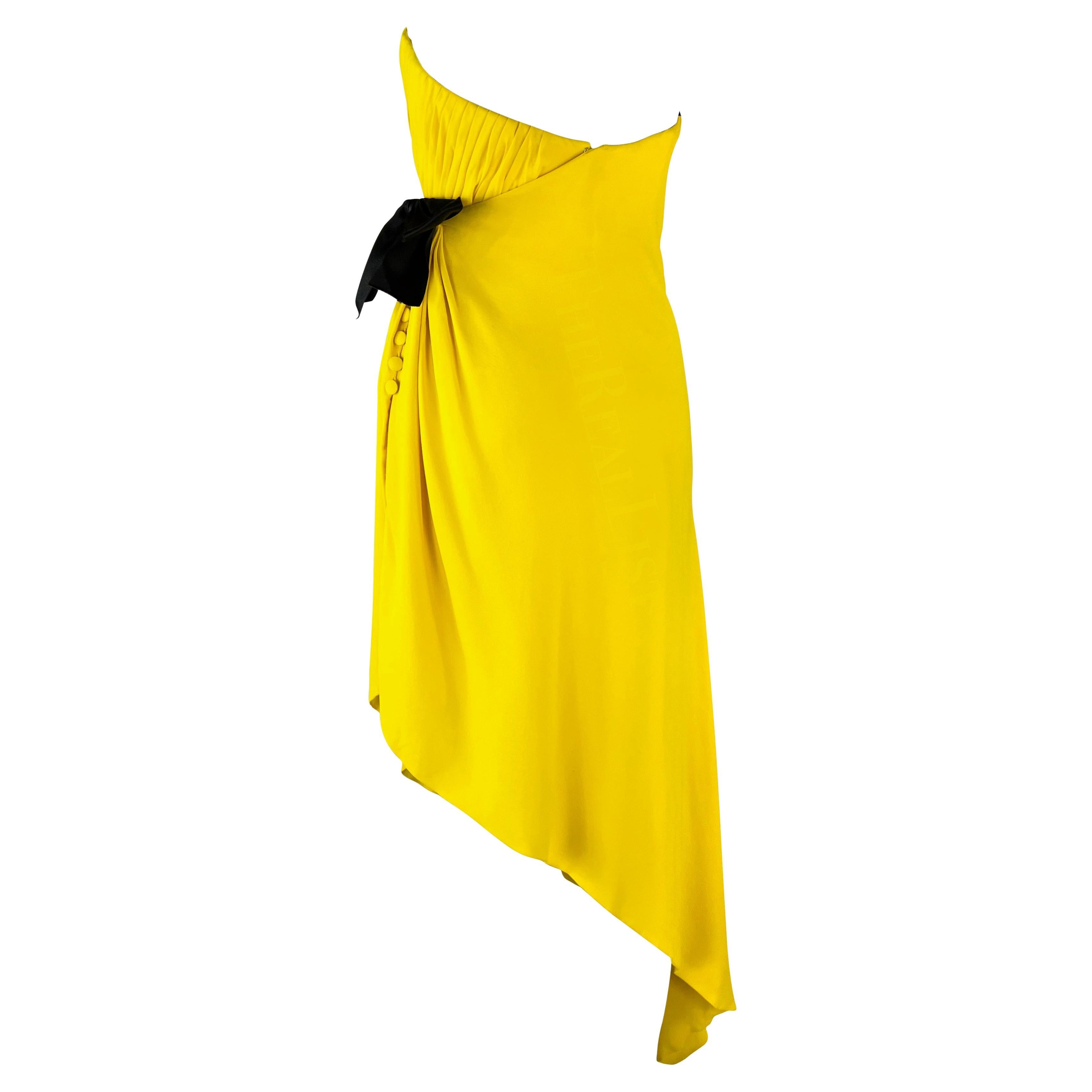 S/S 1991 Chanel by Karl Lagerfeld Runway Ad Yellow Strapless Asymmetric Dress For Sale 3