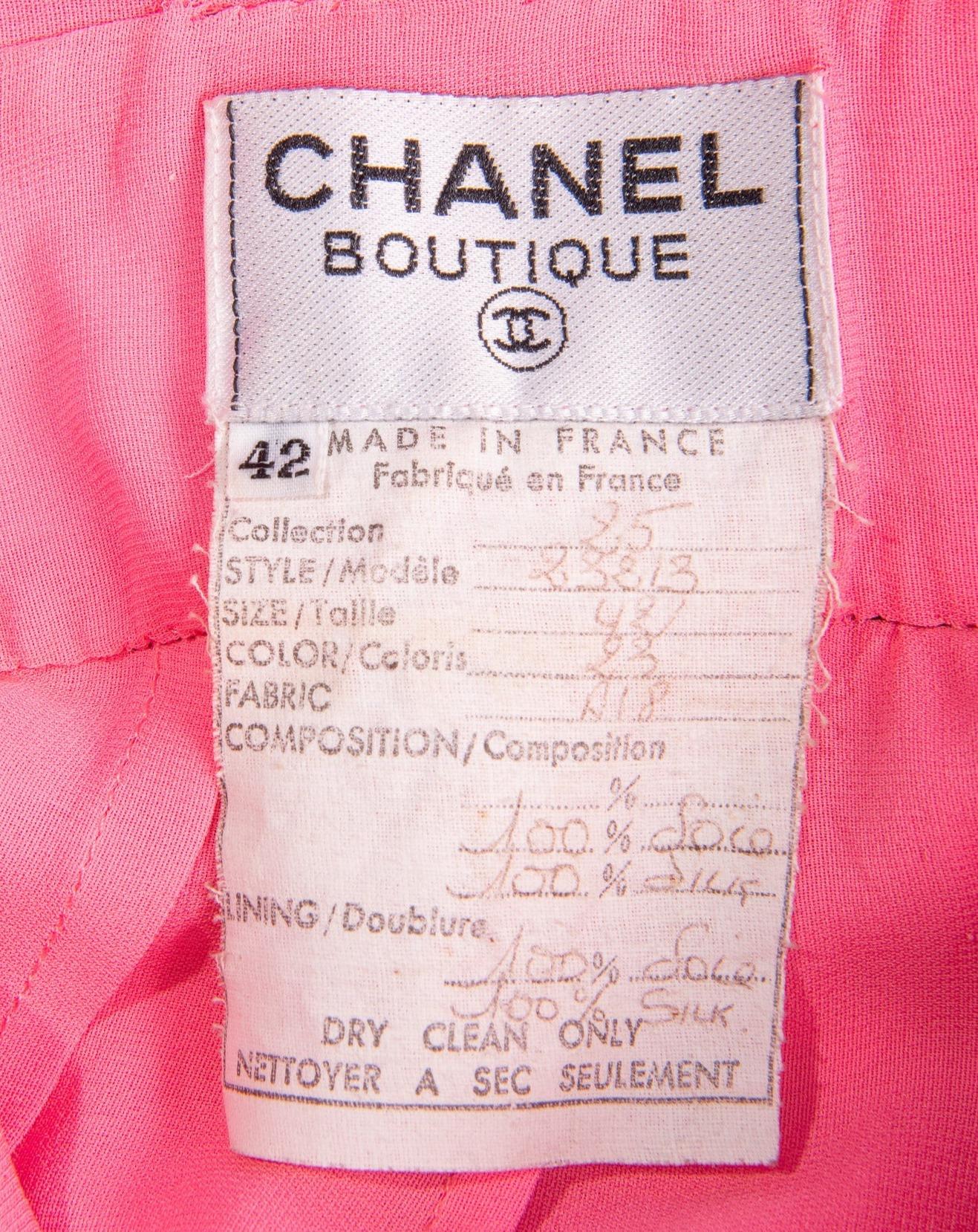 S/S 1991 Chanel One-Shoulder Pink Silk Gown with Black Ribbon Details In Excellent Condition In North Hollywood, CA