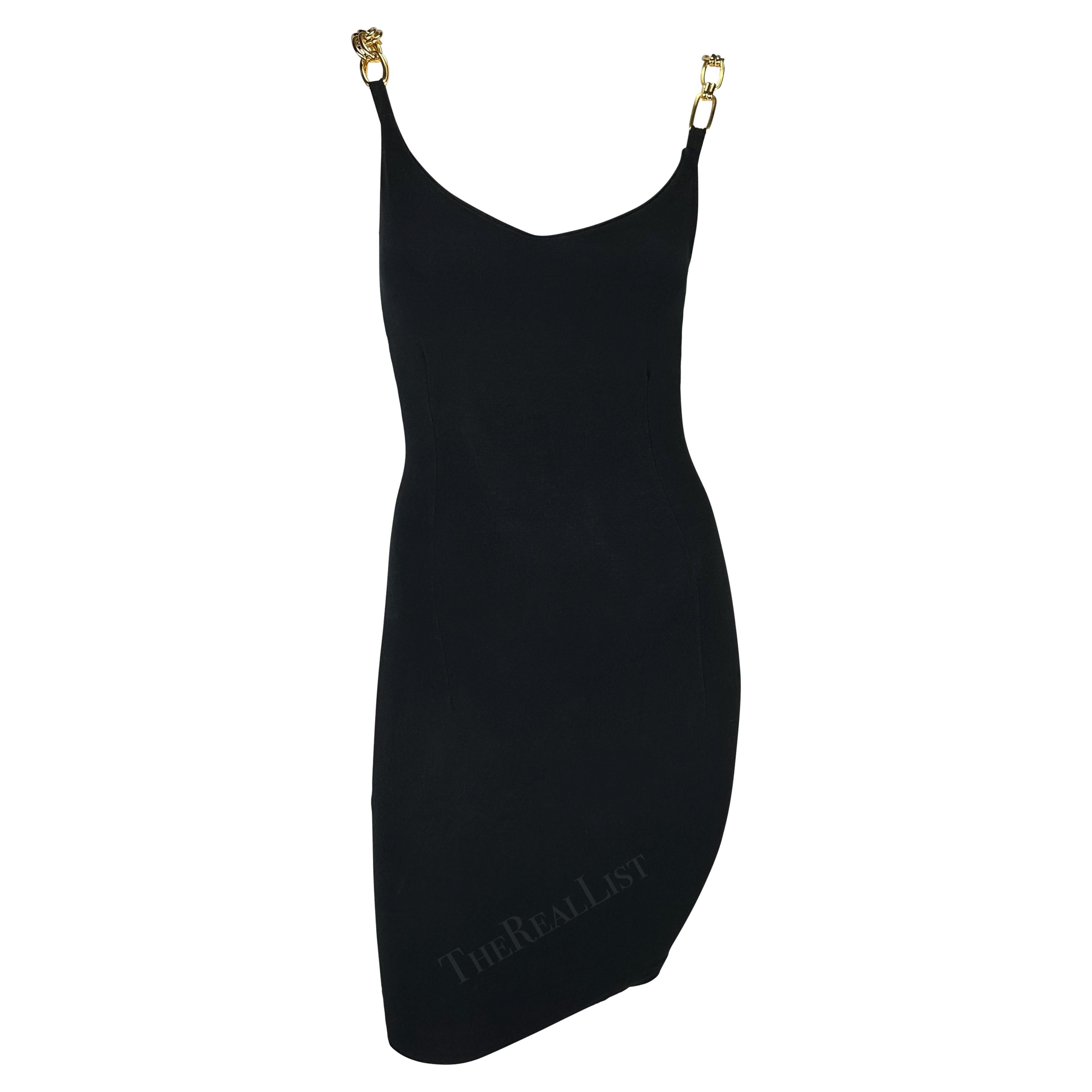 S/S 1991 Dolce & Gabbana Black Bodycon Gold Chain Strap Mini Dress In Excellent Condition For Sale In West Hollywood, CA