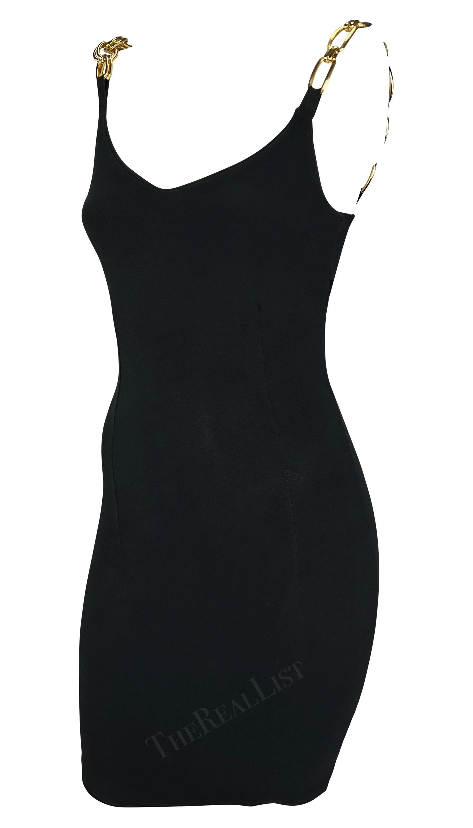 F/S 1991 Dolce & Gabbana Schwarzes Bodycon-Minikleid mit Kettenriemen Damen im Angebot