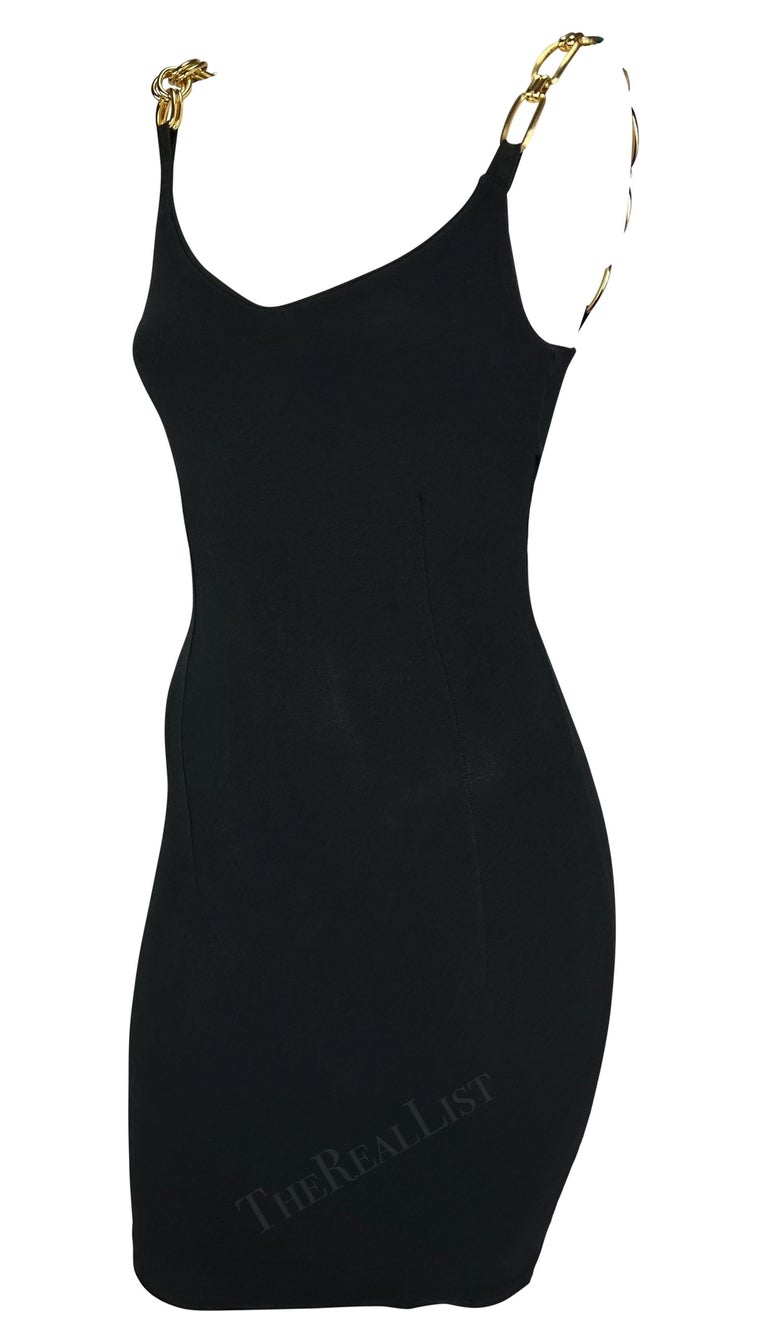 S/S 1991 Dolce and Gabbana Black Bodycon Gold Chain Strap Mini Dress For Sale at 1stDibs S/S 1991 Dolce and Gabbana Black Bodycon Gold Chain Strap Mini Dress For Sale at 1stDibs