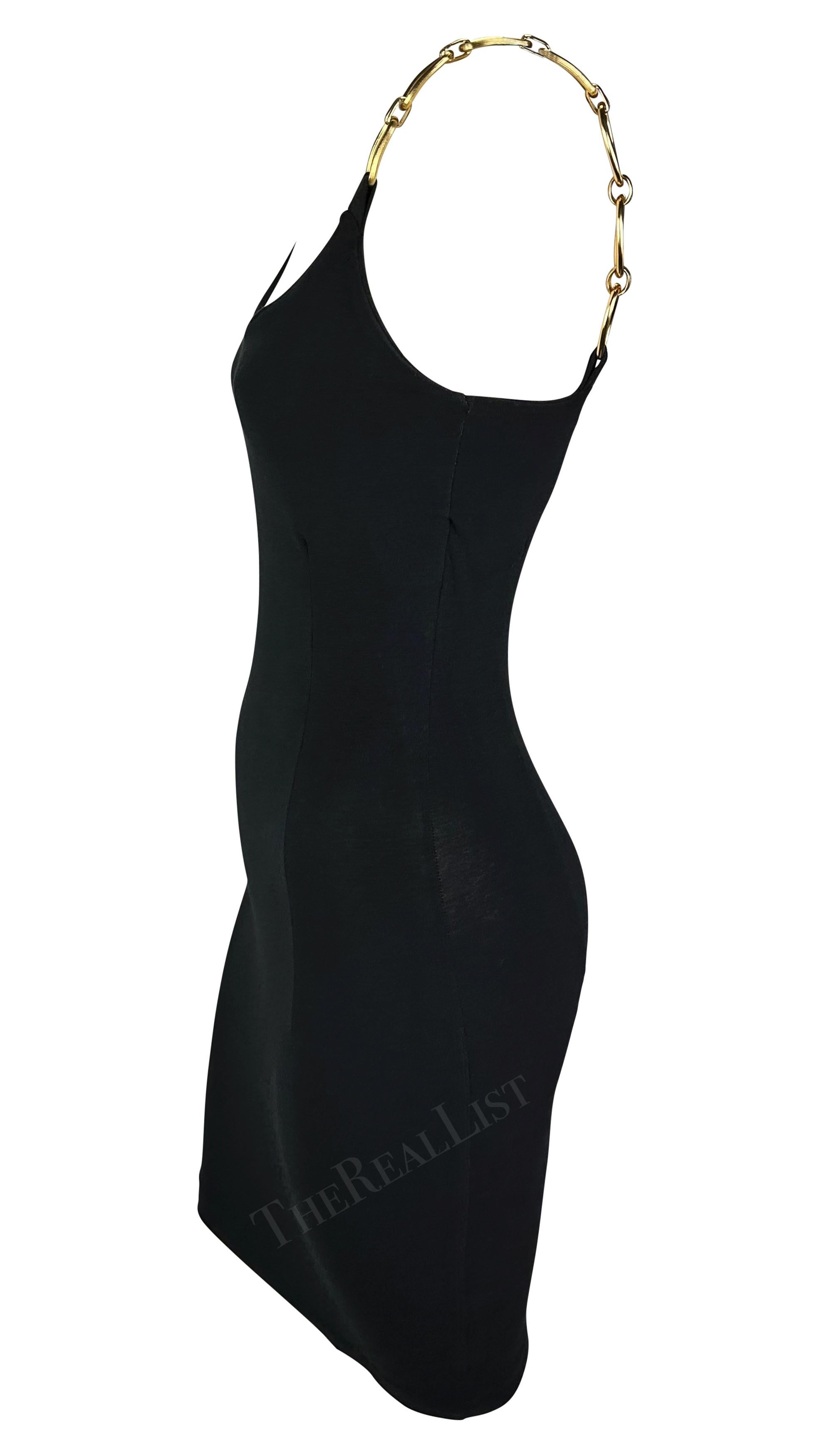 S/S 1991 Dolce & Gabbana Black Bodycon Gold Chain Strap Mini Dress For Sale 1