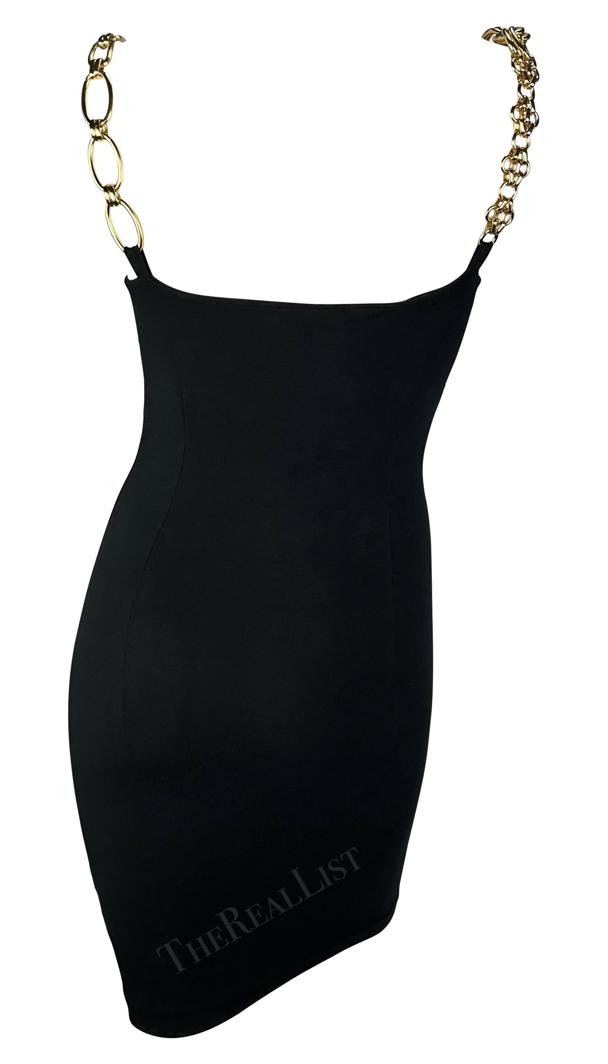 S/S 1991 Dolce & Gabbana Black Bodycon Gold Chain Strap Mini Dress For Sale 2