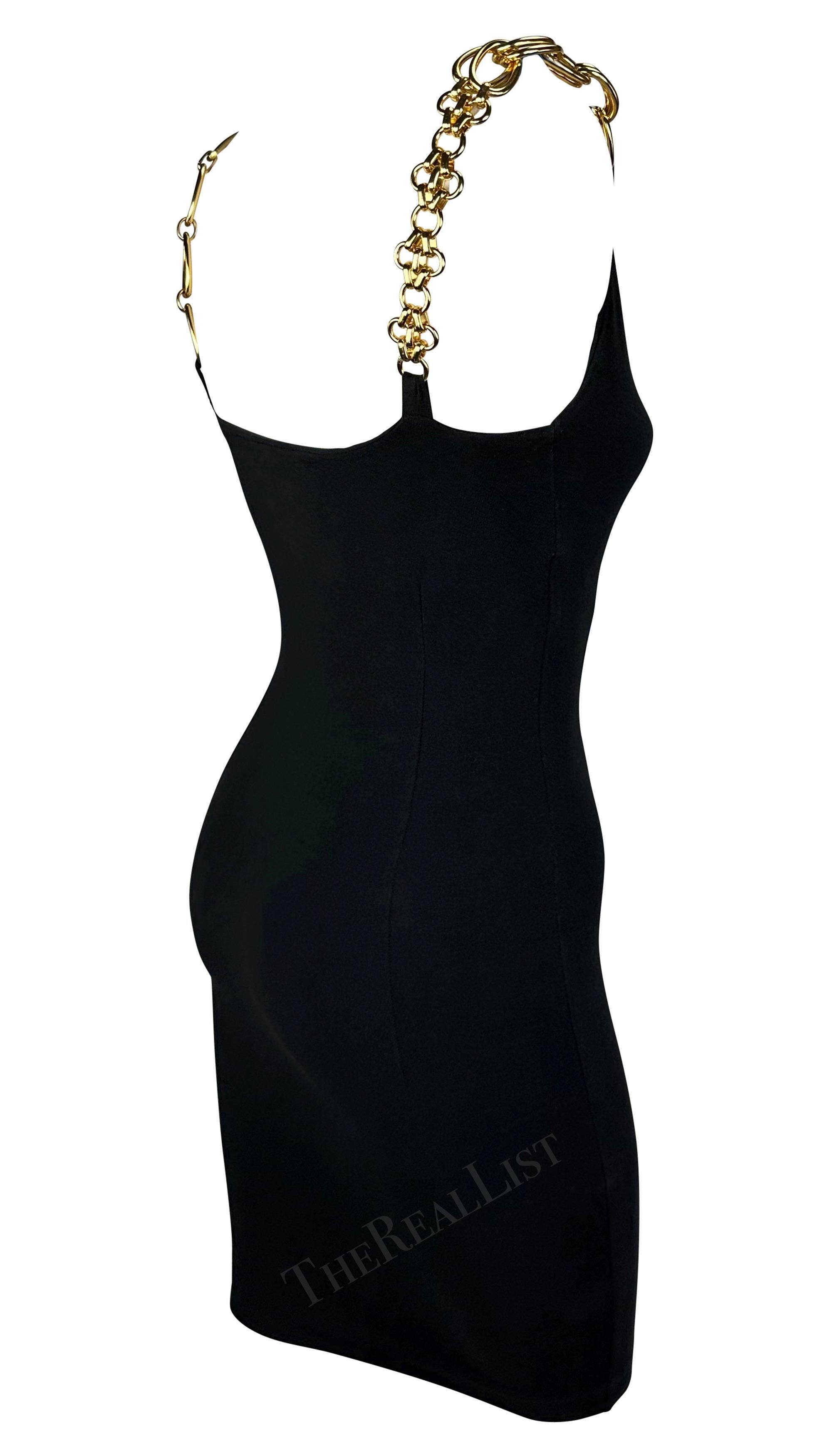S/S 1991 Dolce & Gabbana Black Bodycon Gold Chain Strap Mini Dress For Sale 3